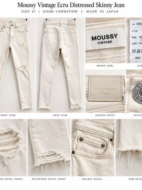 Moussy Vintage Ecru Distressed Skinny Jeans Size 27